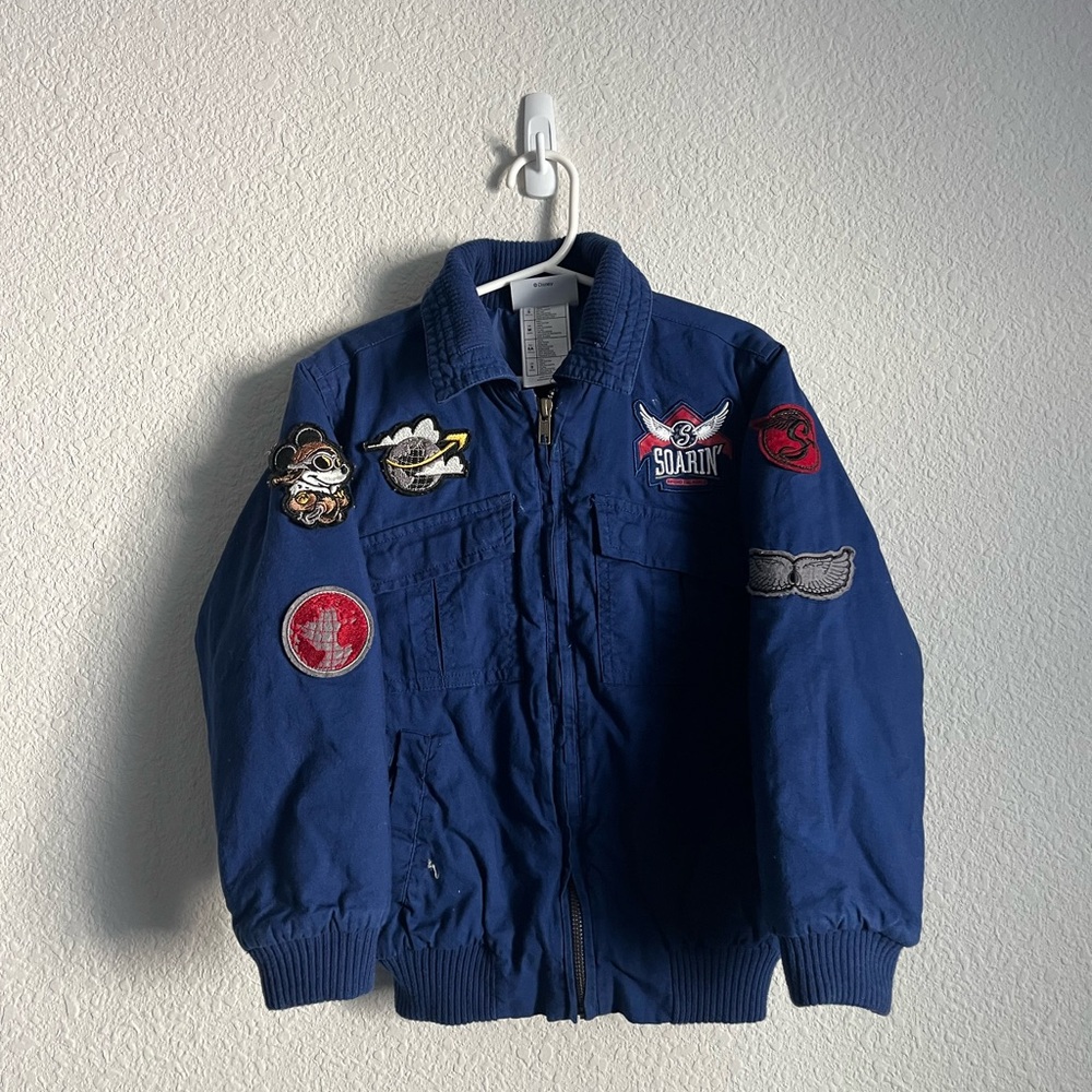 Disney Kids Bomber Style Jacket Soarin Mickey Take Flight Size small Kids Blue